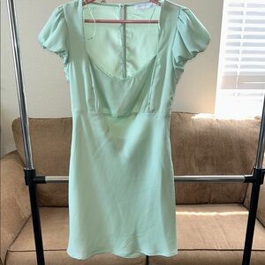 All in Favor Mint Green Puff Sleeve Dress